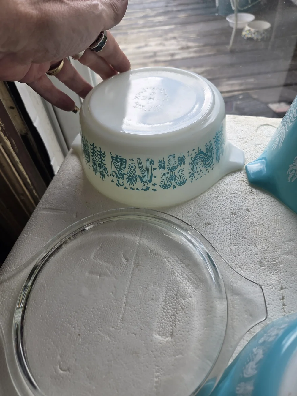 Vintage Turquoise and White Pyrex  Butter Print  8pc